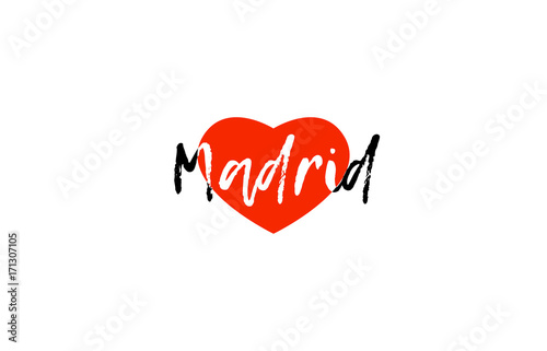 European capital city madrid love heart text logo design