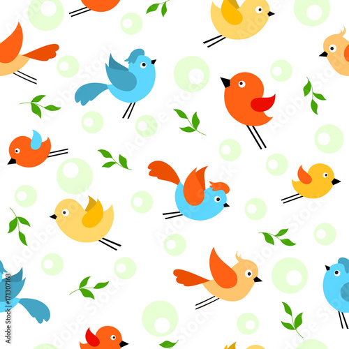 Baby seamless pattern with cute birds for kid textile and other print. Vector.