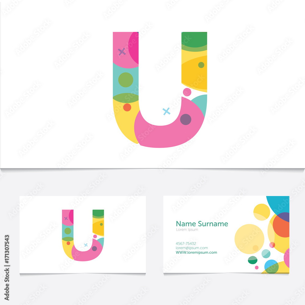 Creative Letter U design vector template on The Business Card Template. Abstract Colorful Alphabet .Friendly funny ABC Typeface. Type Characters Creative Letter U design vector template on The Business Card Template. Abstract Colorful Alphabet .Friendly funny ABC Typeface. Type Characters
