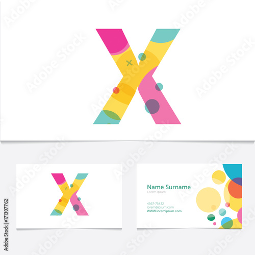 Creative Letter X design vector template on The Business Card Template. Abstract Colorful Alphabet .Friendly funny ABC Typeface. Type Characters