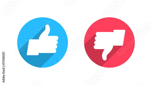 Like and Dislike Vector Flat Icons on White Background. Design Elements for SMM, CEO, APP, UI, UX, Marketing, Business, Advertisement, Digital Network