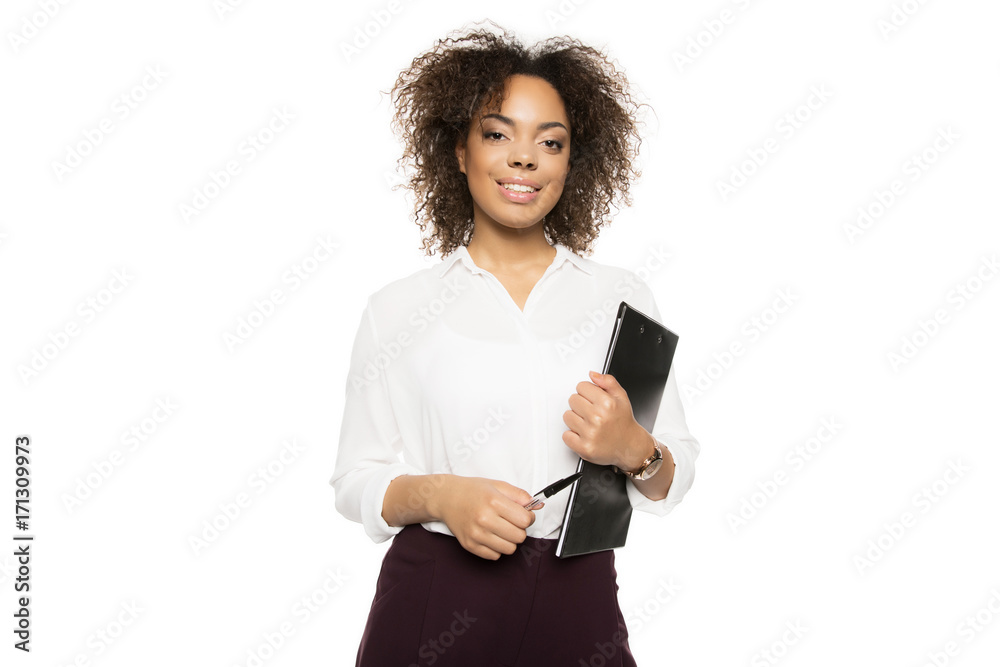 african american businesswoman with clipboard african american businesswoman with clipboard