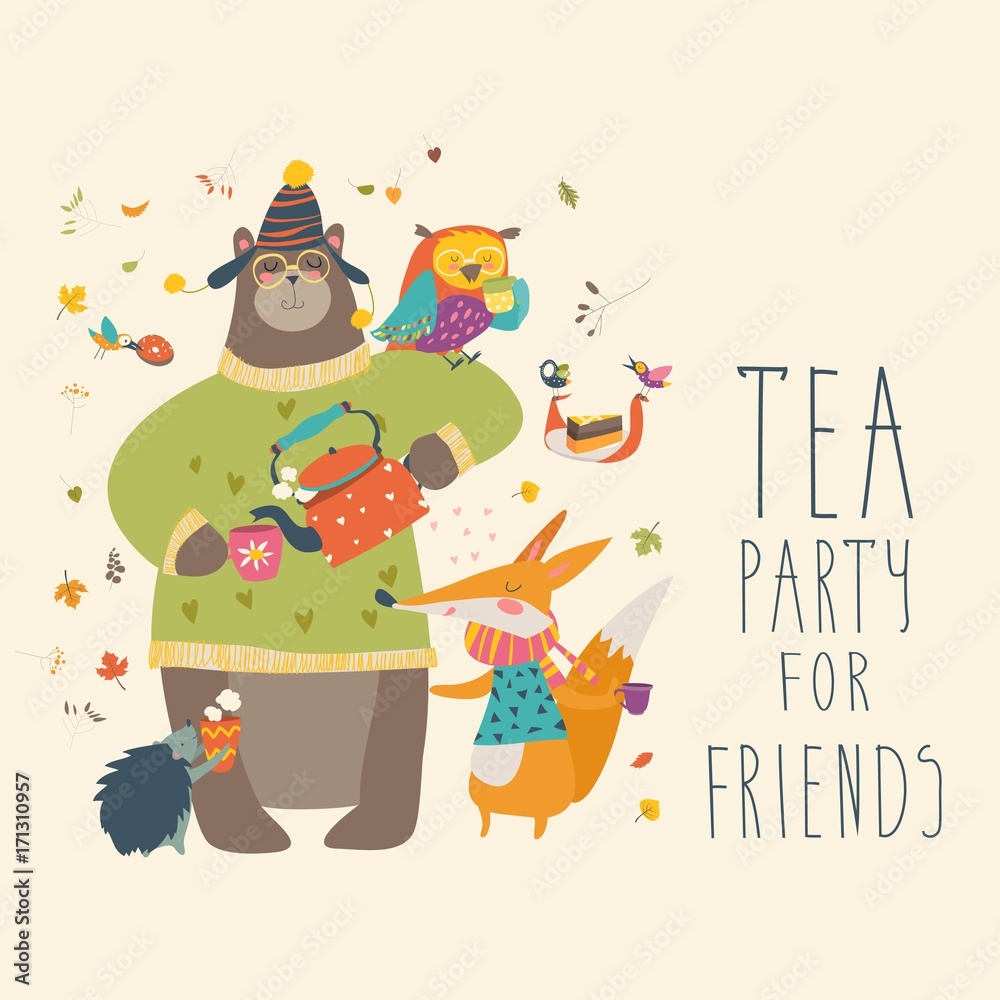Fototapeta premium Tea party with cute animals