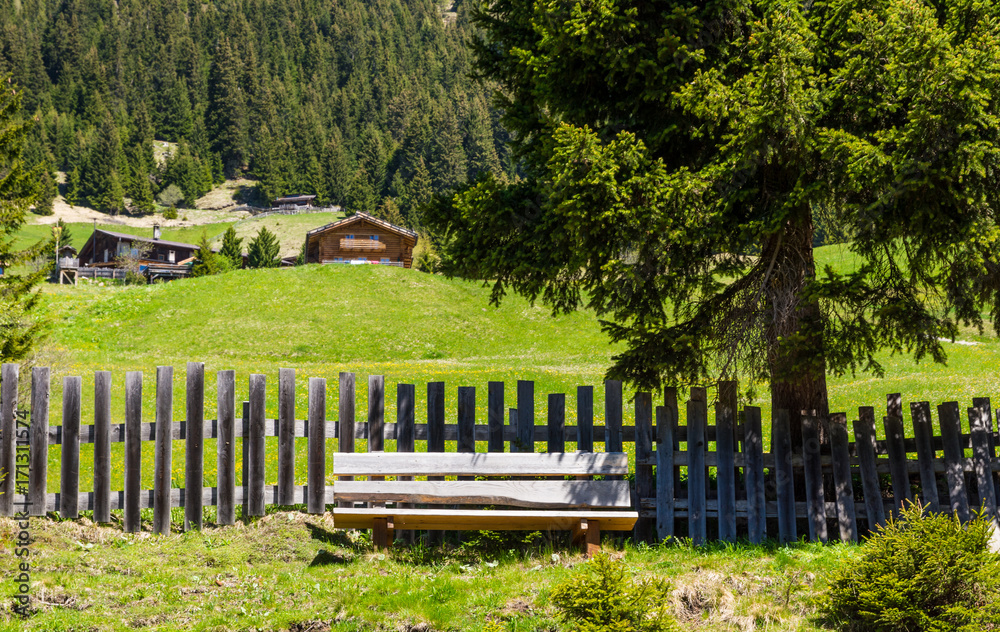 wooden bench in the mountains