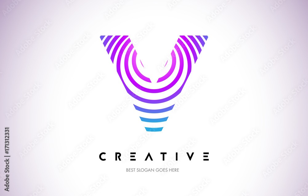 V Lines Warp Logo Design. Letter Icon Made with Purple Circular Lines. V Lines Warp Logo Design. Letter Icon Made with Purple Circular Lines.