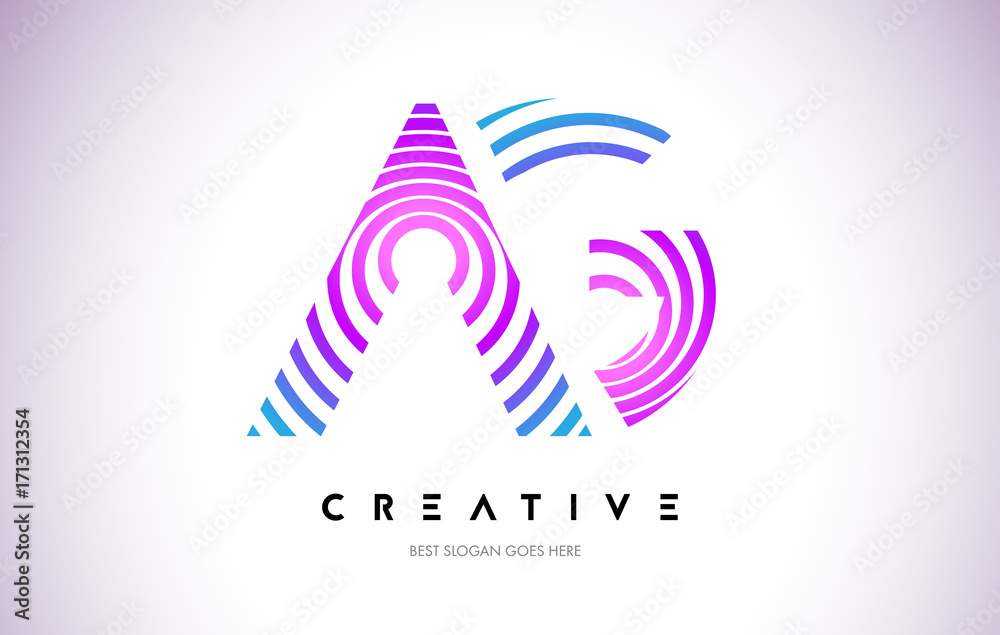 Fototapeta premium AG Lines Warp Logo Design. Letter Icon Made with Purple Circular Lines.