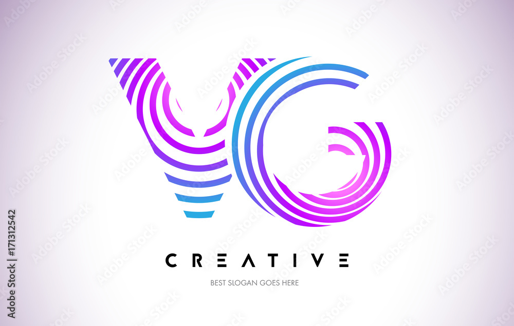 VG Lines Warp Logo Design. Letter Icon Made with Purple Circular Lines.