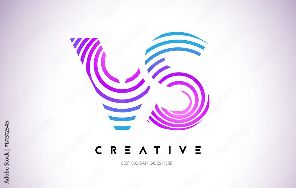 VS Lines Warp Logo Design. Letter Icon Made with Purple Circular Lines ...