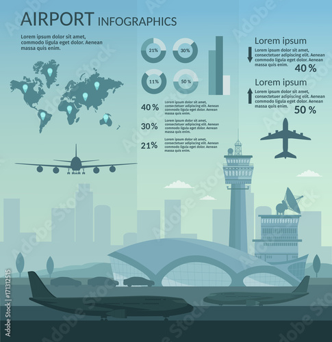 Airport and transportation airplane infographics objects