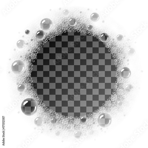 Vector soap foam circle frame overlying on transparent background