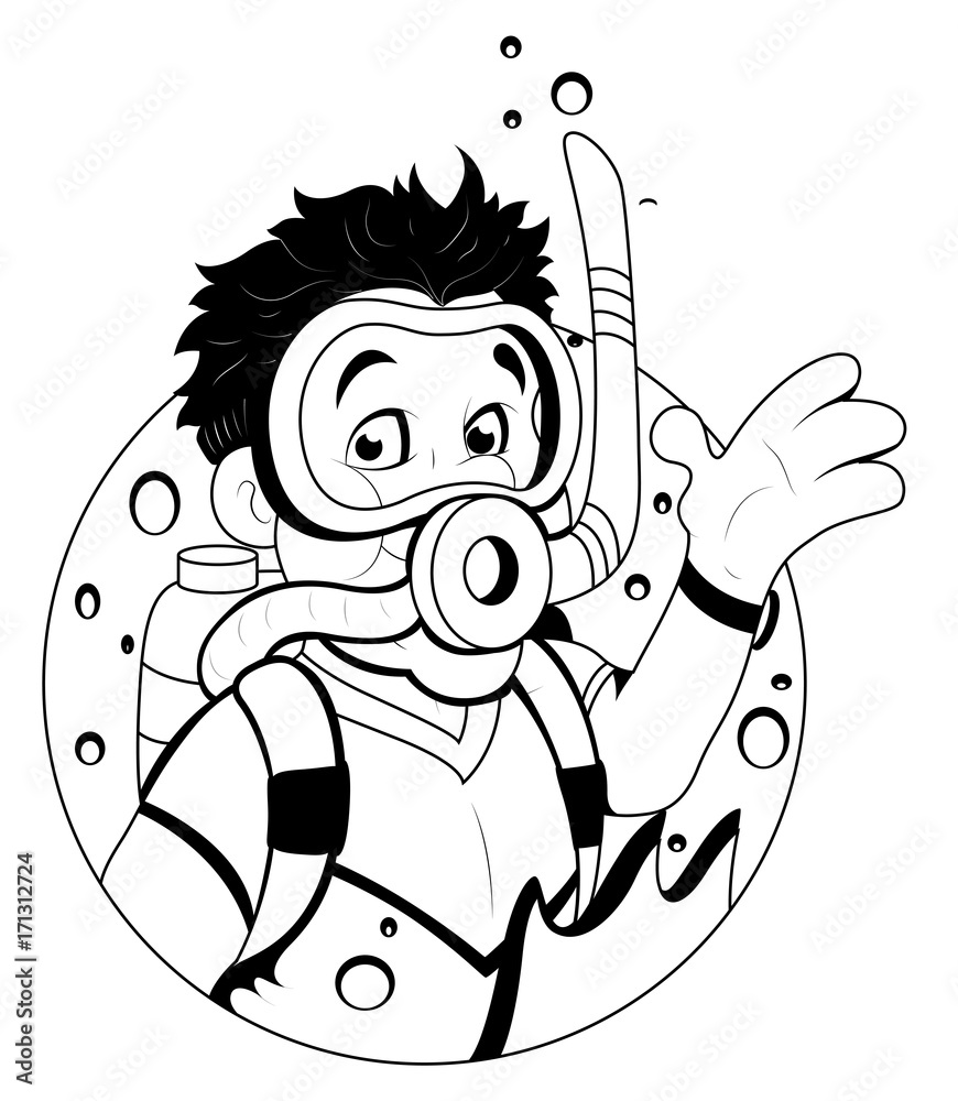Cartoon Boy with scuba diver Mask Vector Stock Vector Adobe Stock