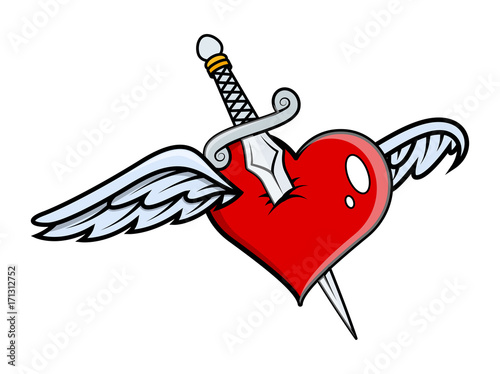 Flying Heart with Sword tattoo