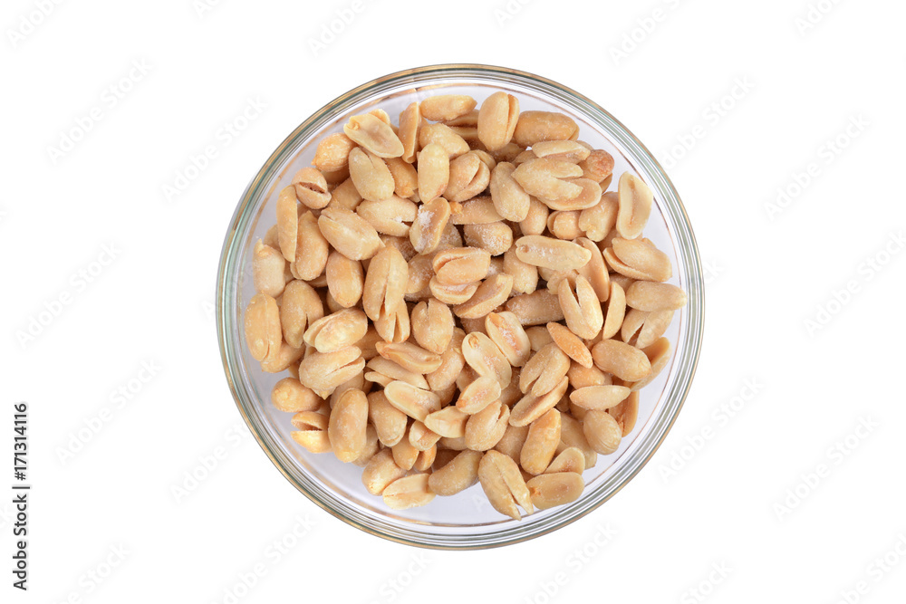 bowl of peanuts isolated on white background