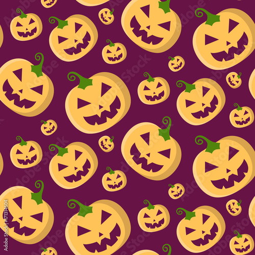 Halloween vector seamless pattern with pumpkins in trendy flat style