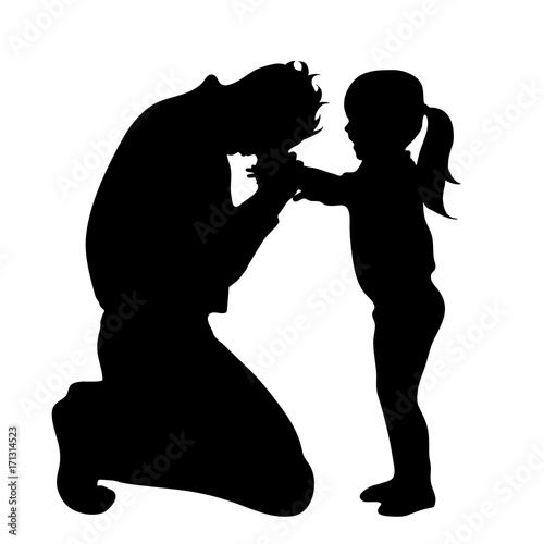 Vector silhouette of family on white background.