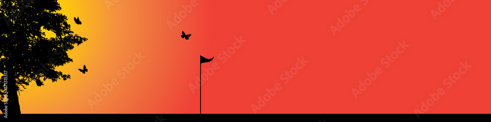 Fototapeta premium Vector silhouette of golf green at sunset.