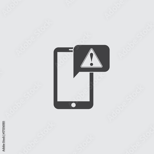 Smartphone with attention icon in a flat design in black color. Vector illustration eps10