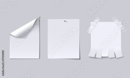 Blank paper sheet with page curl, attached with nail and advertisement with tear off tabs.