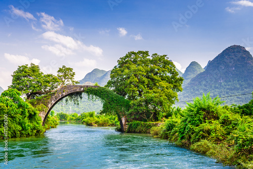 Yangshuo, China at the Dragon Bridge spanning the Li River.