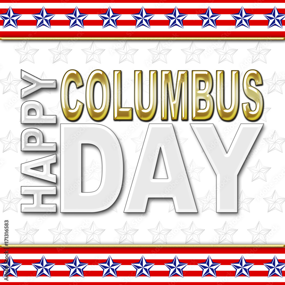 3D, Columbus Day, white background, Bright shiny text.