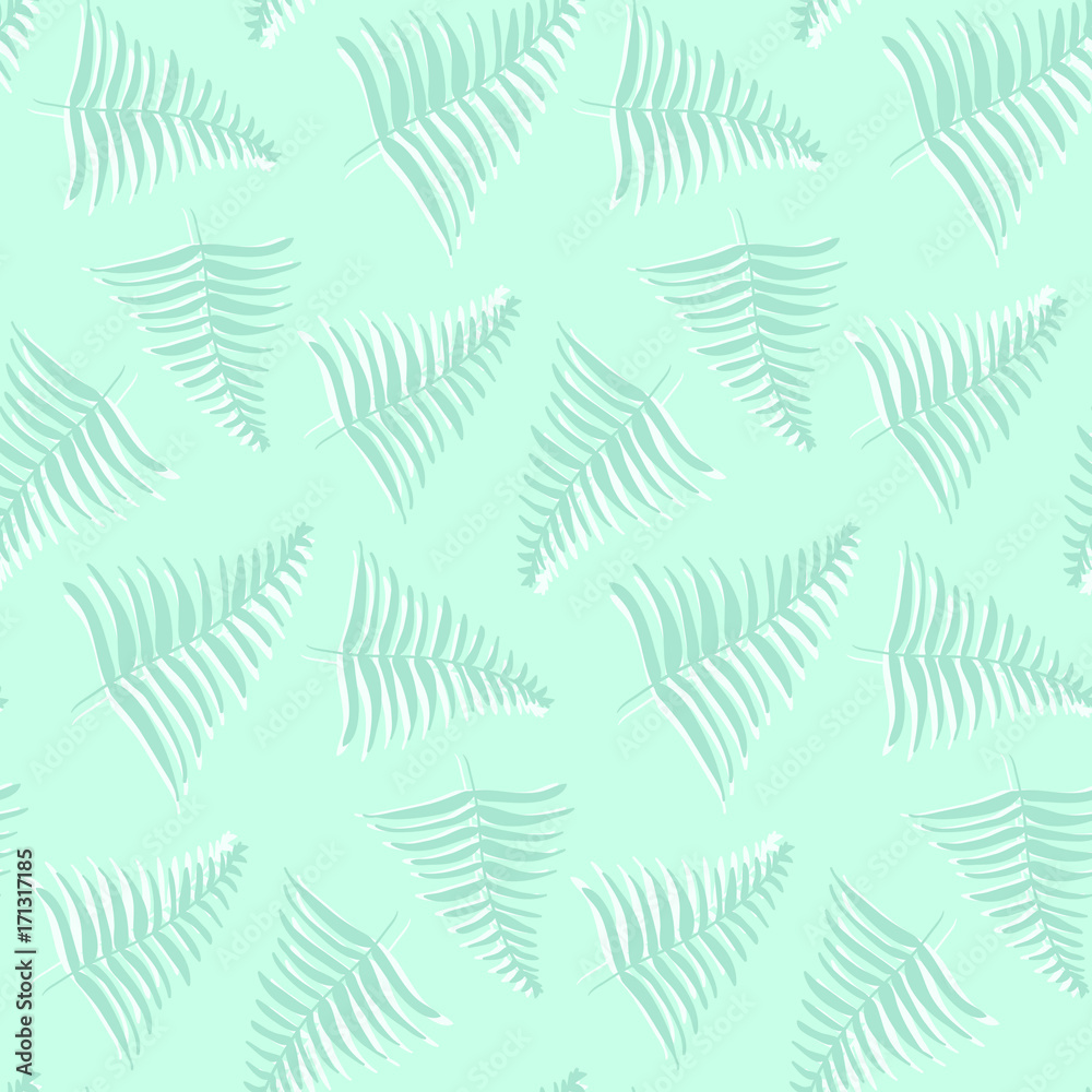 Pastel light colors seamless pattern with tropical leaves. Nice trendy vector summer exotic leaves texture for textile, wrapping paper, background, surface, cover, web design