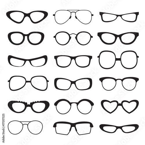 Sunglasses silhouette of different types and sizes . Vector pictures isolated