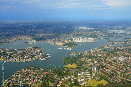 Airplane view of the city of Sydney Australia