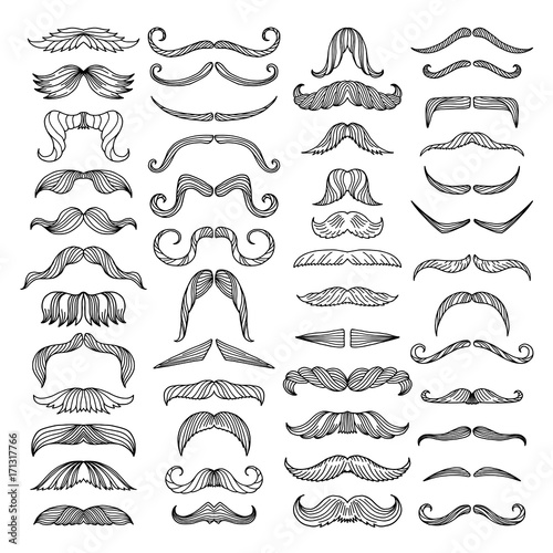 Retro style of hairs. Mustache of men. Vector pictures isolate