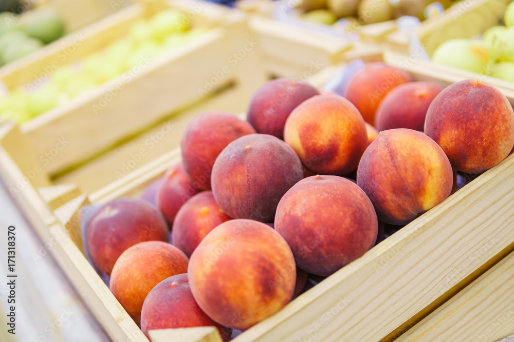 Peaches For Sale In Fruit Market