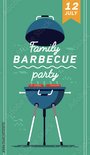 Lovely vector flyer or poster template on barbecue party. Barbecue cookout event. Spring or summer barbecue weekend celebration poster