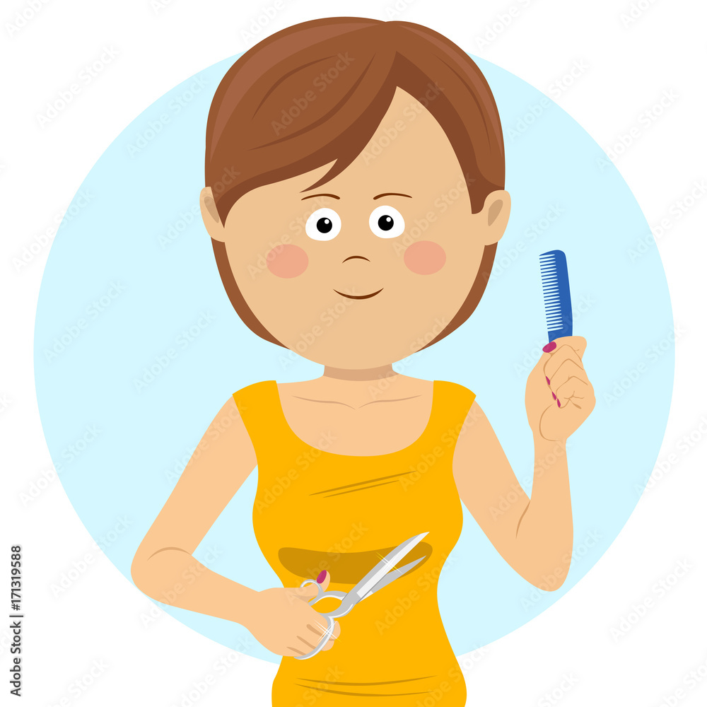 Young beautiful hairdresser holding a comb and scissors Young beautiful hairdresser holding a comb and scissors