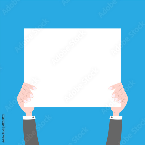 Vector drawing of a hand that holds an agitation poster. Empty place for writing text