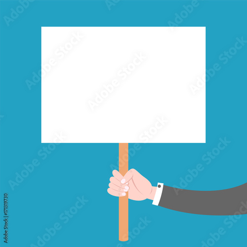 Vector drawing of a hand that holds an agitation poster. Empty place for writing text