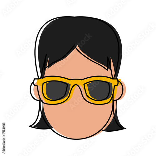 Young woman cartoonwith sunglasses icon vector illustration graphic design