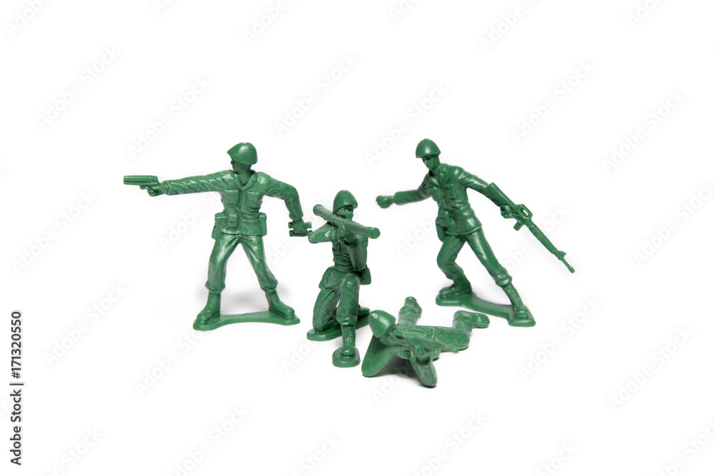 Green Plastic Toy Soldiers Isolated On White Background Green Plastic Toy Soldiers Isolated On White Background