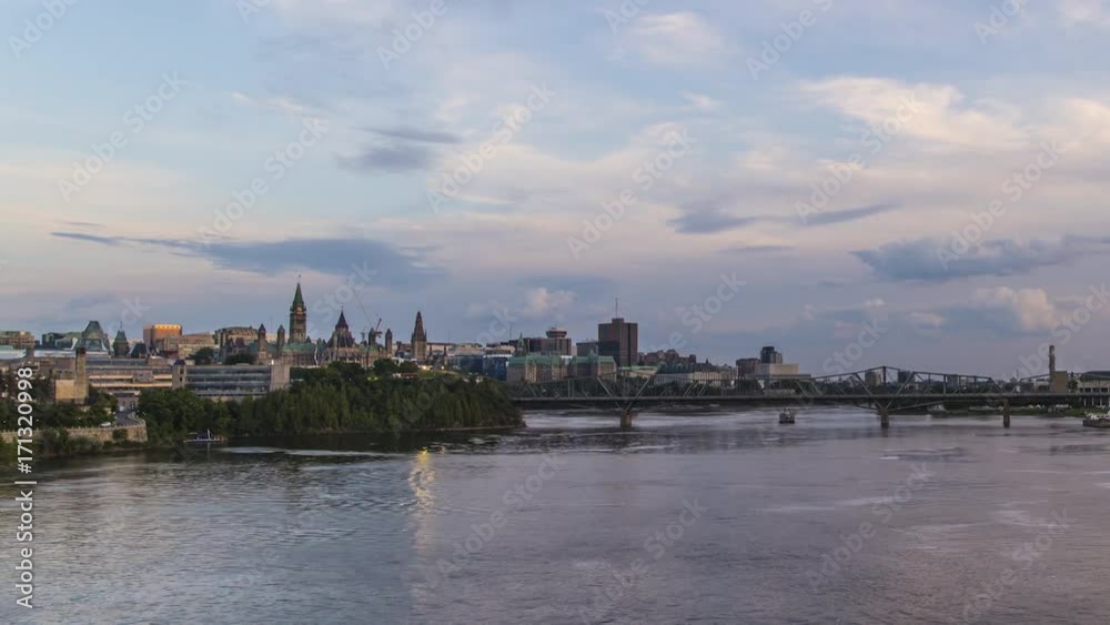 Downtown Ottawa City Skyline Day to Night Time Lapse Downtown Ottawa City Skyline Day to Night Time Lapse