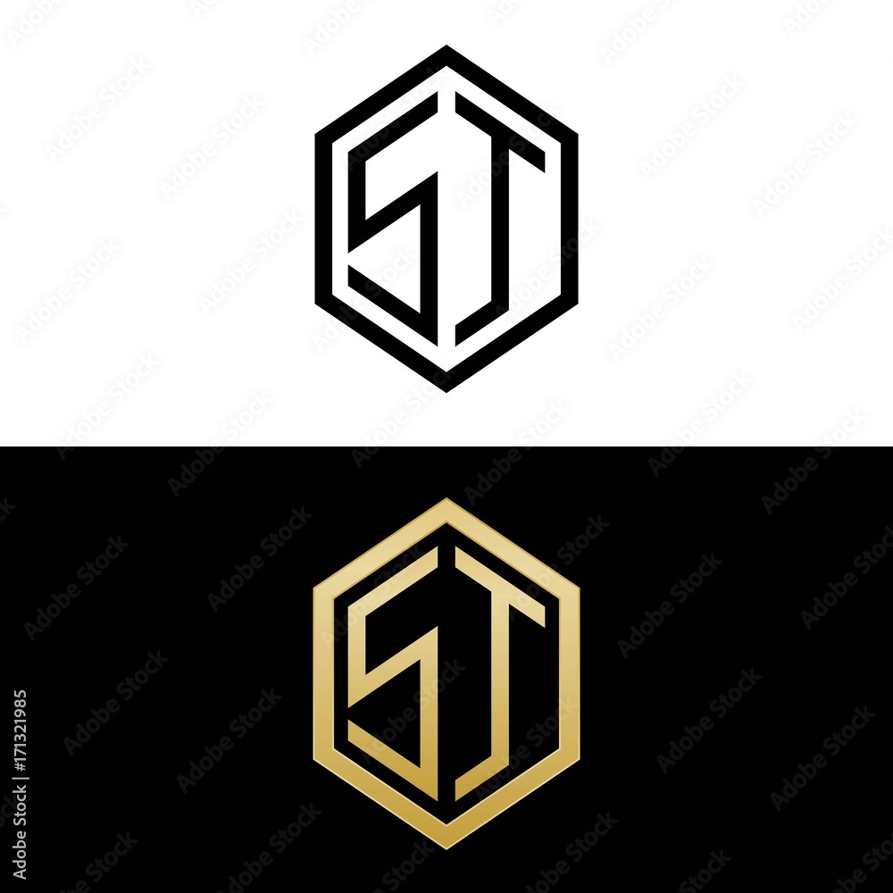 initial letters logo st black and gold monogram hexagon shape vector initial letters logo st black and gold monogram hexagon shape vector
