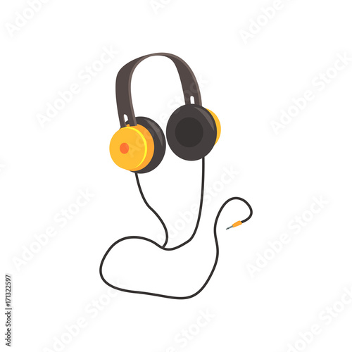 Yellow headphones, cartoon vector Illustration