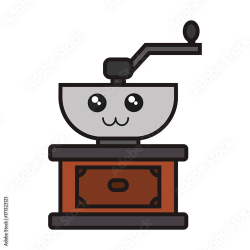 kawaii coffee grinder icon over white background vector illustration