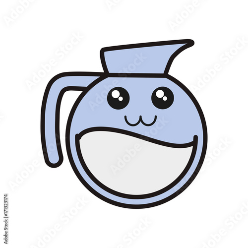 kawaii coffee pot icon over white background vector illustration