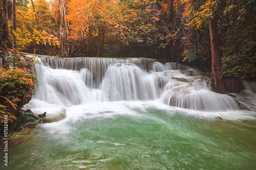 Huay Mae Kamin Waterfall  beautiful waterfall in autumn forest  Kanchanaburi province  Thailand