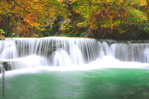 Huay Mae Kamin Waterfall  beautiful waterfall in autumn forest  Kanchanaburi province  Thailand
