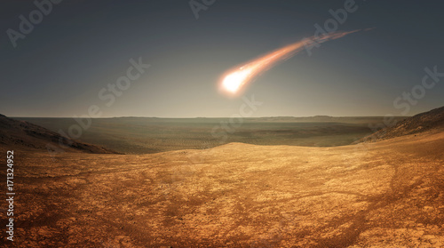 Falling meteorite on Mars. Elements of this image furnished by NASA.