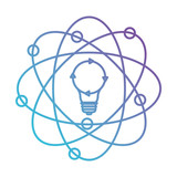 light bulb and atom around in color gradient silhouette from purple to blue vector illustration