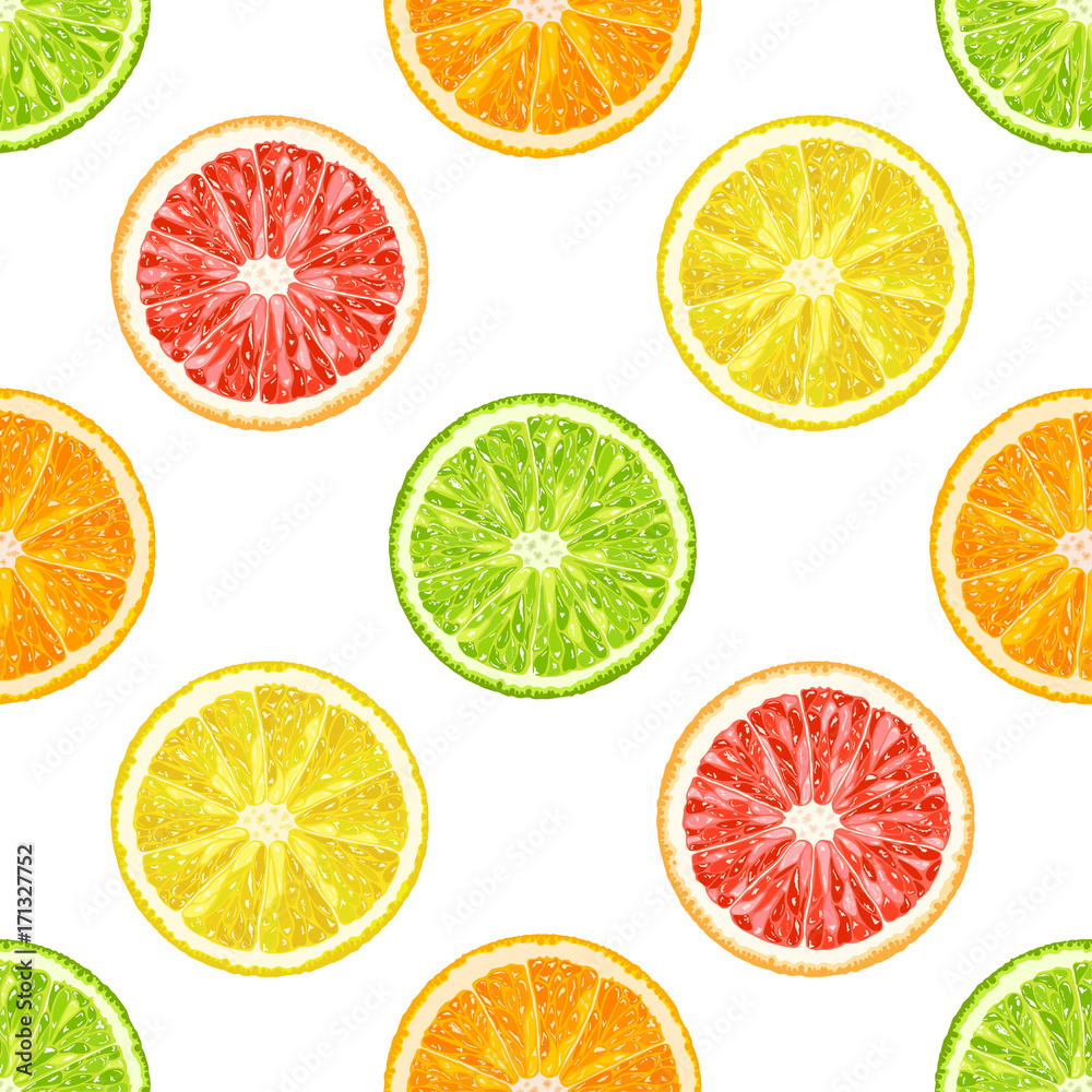 Vector seamless pattern from citrus slices. Orange, lemon, lime, grapefruit slices Vector seamless pattern from citrus slices. Orange, lemon, lime, grapefruit slices