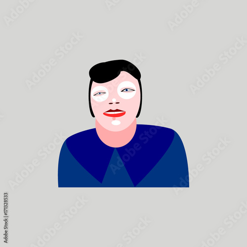 Girl in blue shirt in retro style - simple geometric drawing