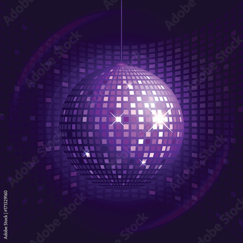 Disco ball for fun party. Vector illustration with sparkles and reflections