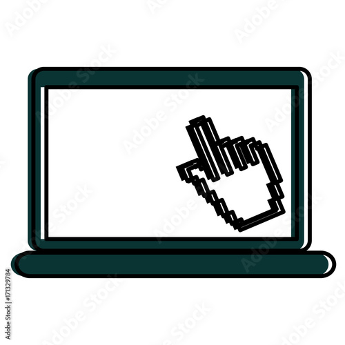 laptop computer with mouse pointer vector illustration design