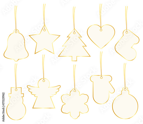 Set 10 Christmas Hangtags Golden Frame/ Beige