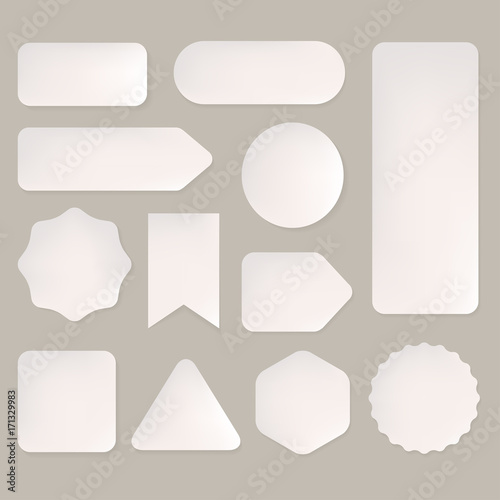 set of white paper stickers in many shapes design. banner and label collection.
